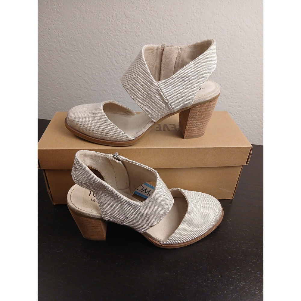 TOMS Women Majorca Closed Toe Natural Yarn Dye Block Heel Sandals 5.5 NEW